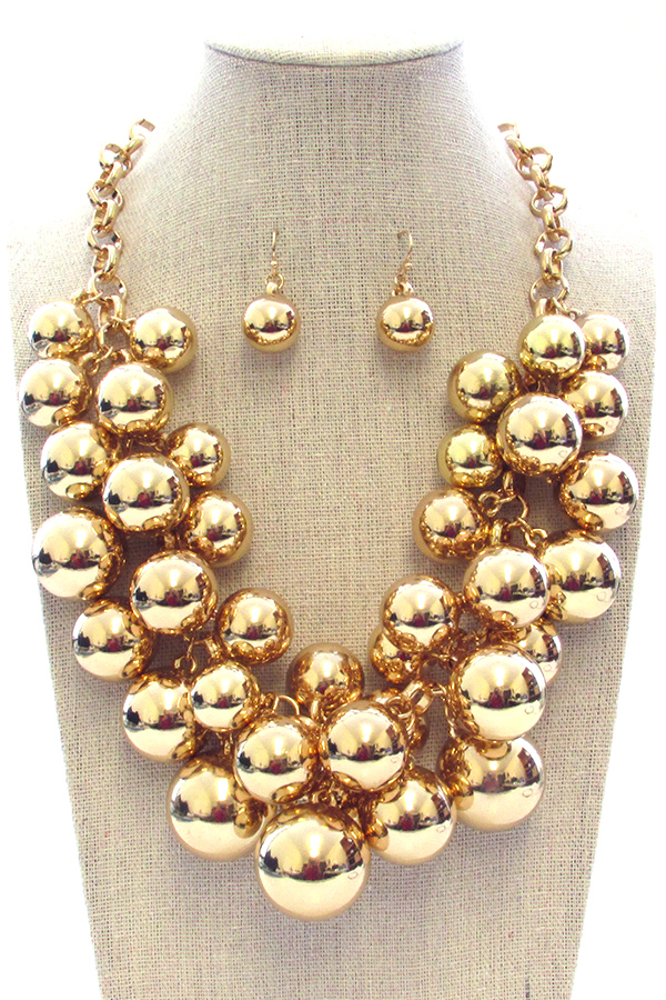 MULTI METAL BALL DANGLE CHUNKY NECKLACE SET