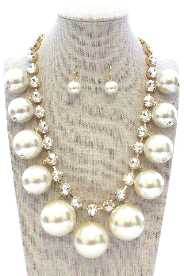 CRYSTAL AND PEARL MIX CHUNKY NECKLACE SET