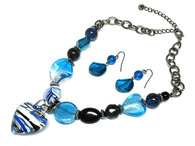 Murano glass heart necklace set 