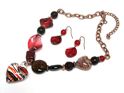 Murano glass heart necklace set 