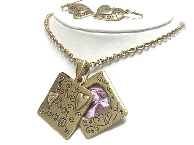 Metal photo frame pendant necklace earring set