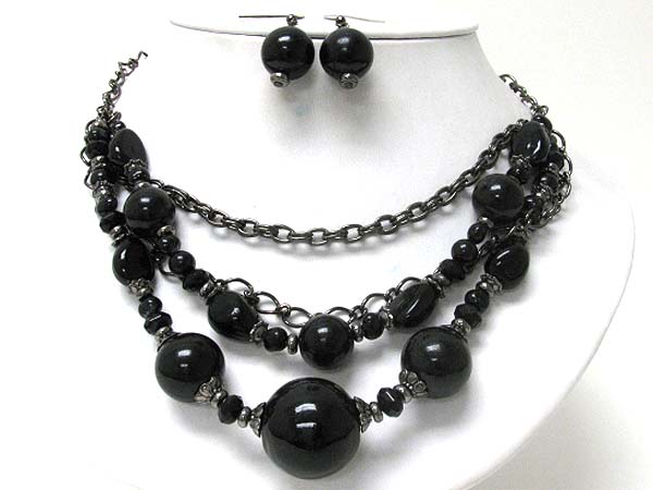 Gradual ceramic ball link multi row chain necklace earring set