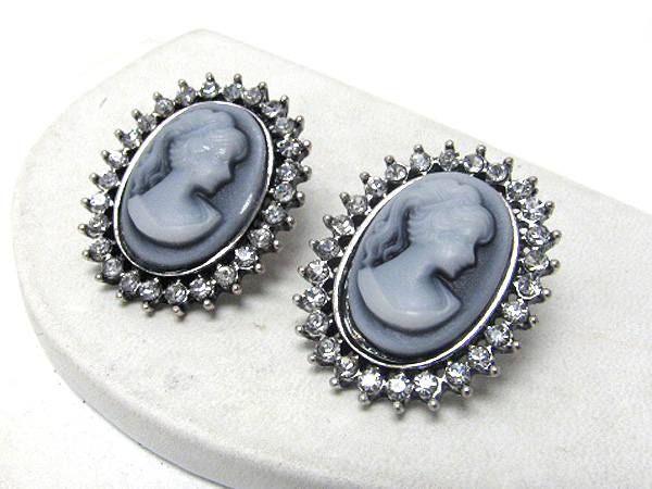 Crystal deco cameo earrings