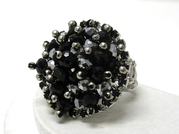 Crystal and acrylic bead stud large stretch ring