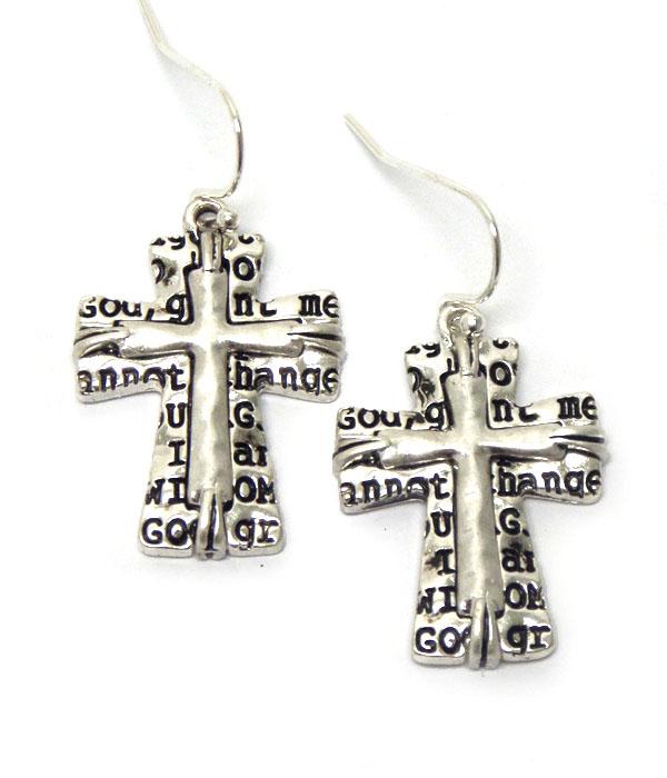 Cross shape with message fish hook earrings