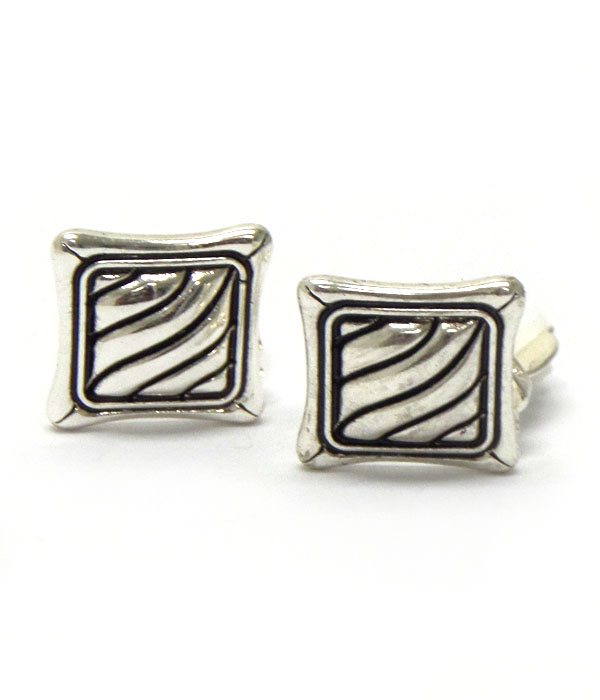 Textured metal squares clip on earrings