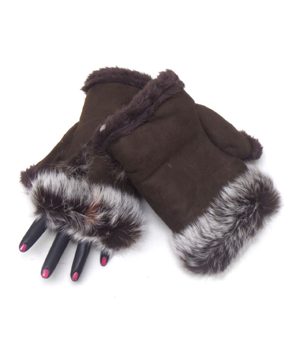 Solid color fur fingertip open gloves 