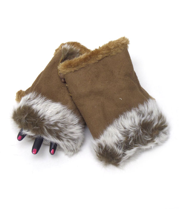 Solid color fur fingertip open gloves