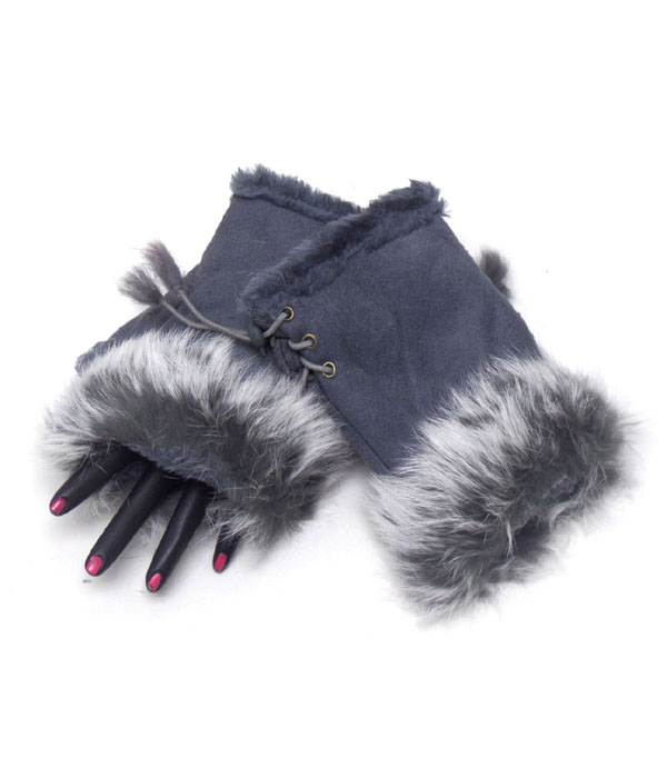 Solid color fur fingertip open gloves