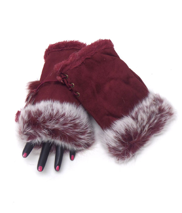 Solid color fur fingertip open gloves 