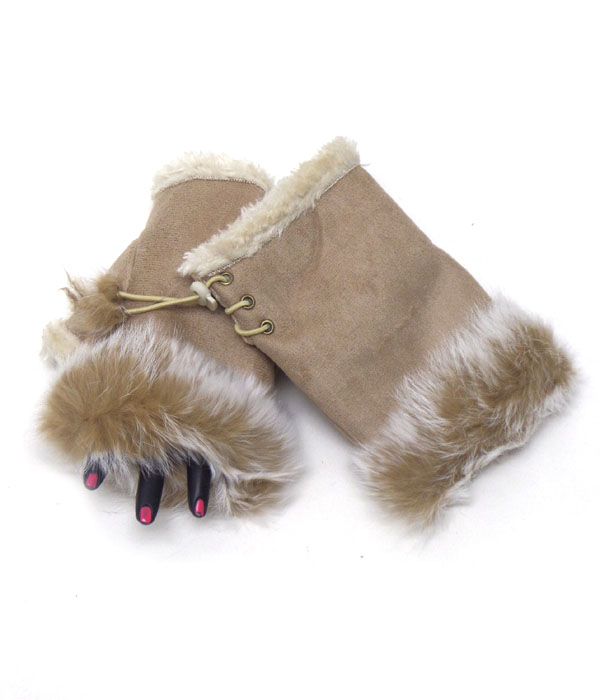 Solid color fur fingertip open gloves 