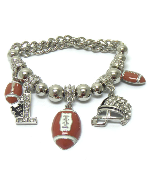 Football charm linked beads bracelet 