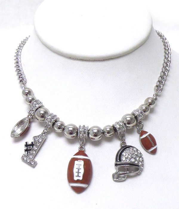 Linked beads football charm necklace