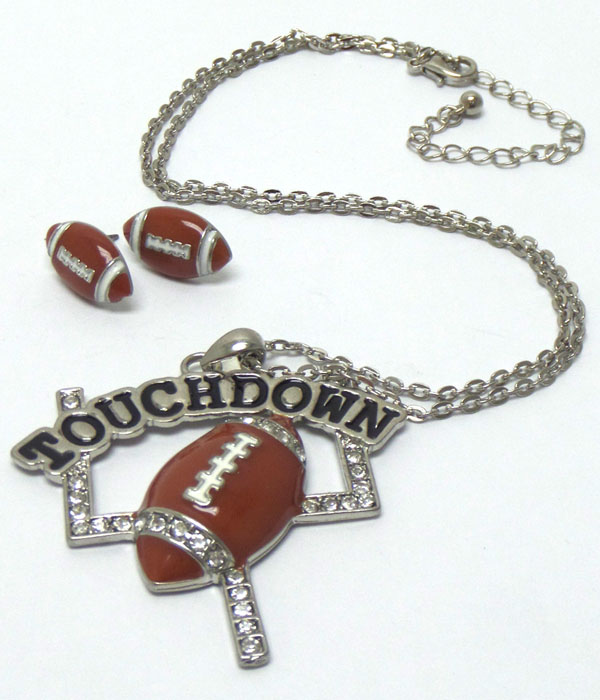 Touch down footbal pendant necklace set 