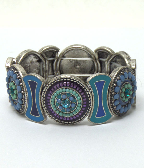 Vintage metal linked disks with crystals bracelet 