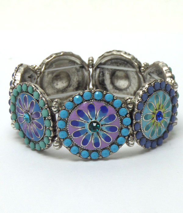 Vintage metal linked disks with crystals bracelet 
