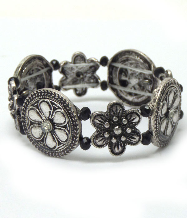 Metal linked disks with crystals bracelet 