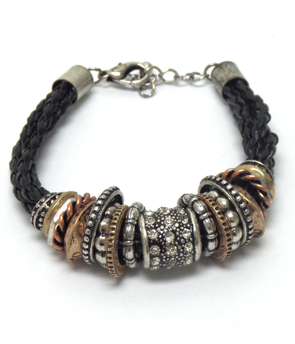 Rope braided with metal hoop bracelet