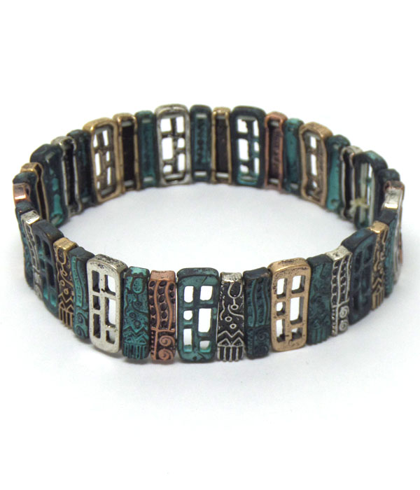 Multi color textured metal bracelet 