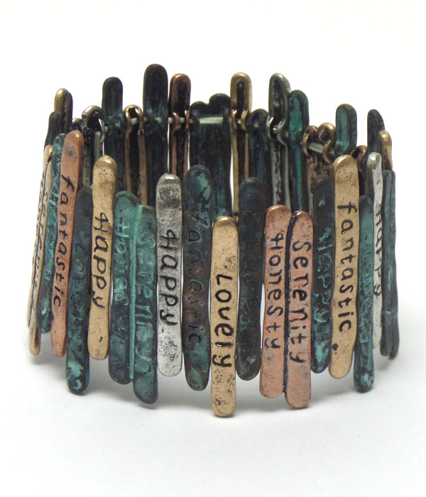 Multi color textured metal happy theme bracelet