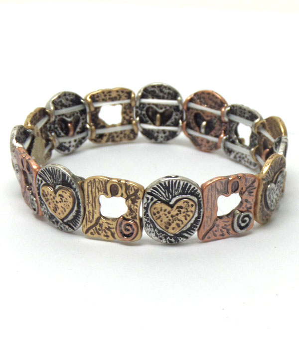 Textured metal with heart shapes bracelet