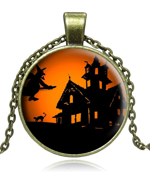 Antique bronze halloween theme cabochon necklace