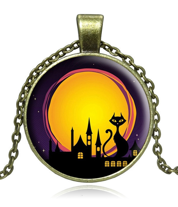 Antique bronze halloween theme cabochon necklace