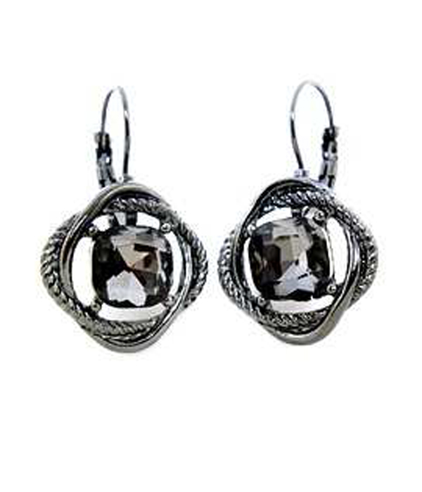 Facet glass and twist metal french clip earring