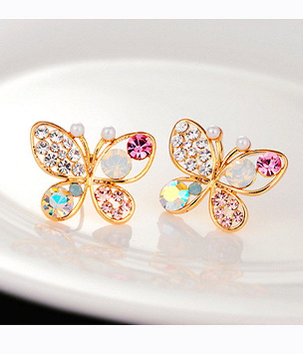 Multi crystal butterfly earring