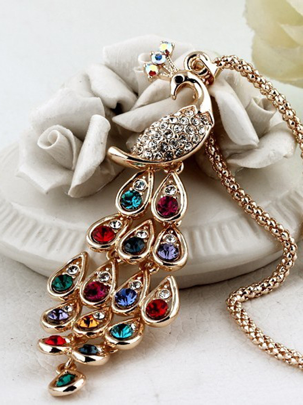 Crystal peacock pendant necklace