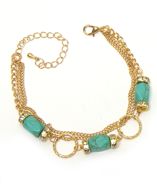 Crystal rondelle and turquoise link multi chain bracelet