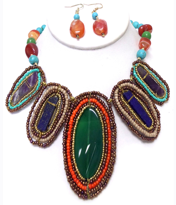Handmade luxury semi precious stone statement necklace set