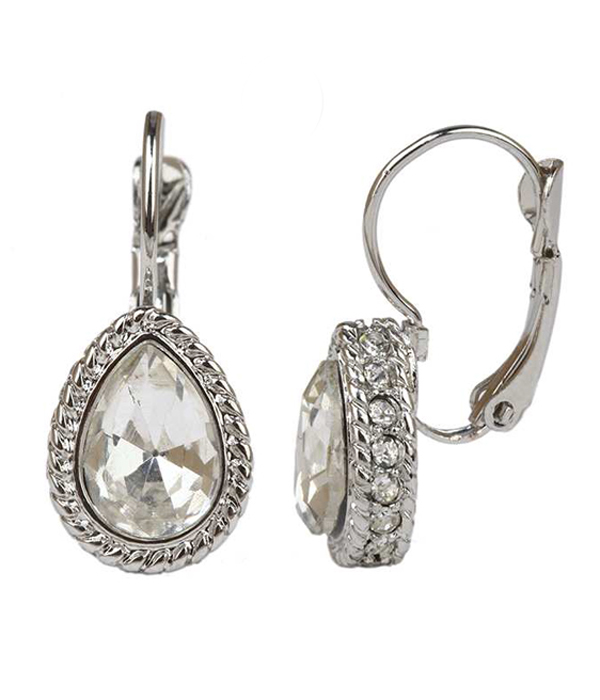 CRYSTAL AND FACET GLASS TEARDROP FRENCH CLIP EARRING