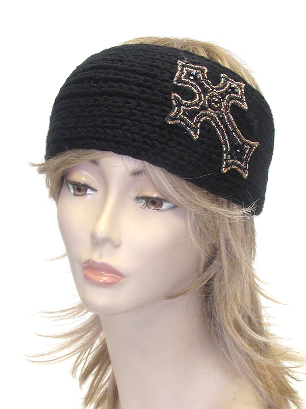 Sequin and bead cross knit headwrap