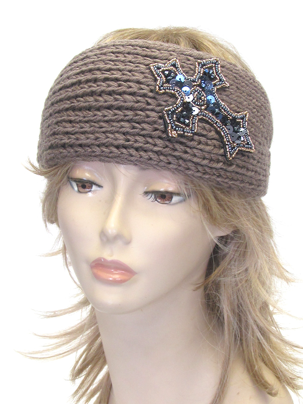 Sequin and bead cross knit headwrap