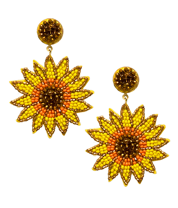 HANDMADE MULTI SEEDBEAD SUNFLOWER EARRING