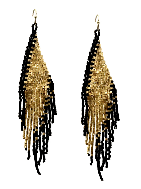 Handmade multi seedbead fringe drop earring