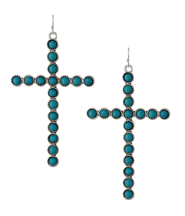 TURQUOISE CROSS EARRING