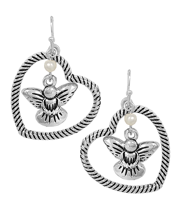 DESIGNER TEXTURED ANGEL HEART EARRING