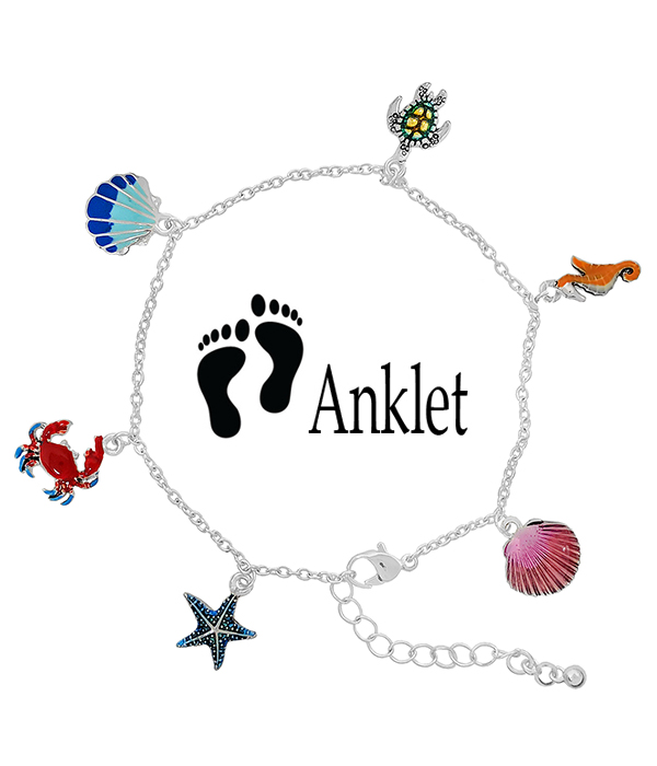 SEALIFE THEME MULTI CHARM ANKLET - SEAHORSE STARFISH