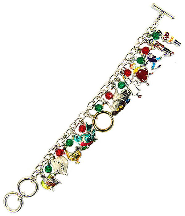 CHRISTMAS THEME MULTI CHARM TOGGLE BRACELET - 12 DAYS OF CHRISTMAS