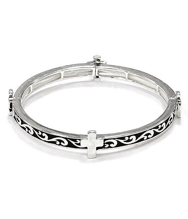 DESIGNER TEXTURED STACKALBE STRETCH BRACELET - CROSS