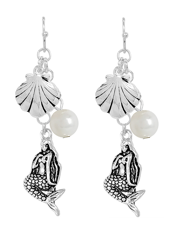 Sealife theme multi charm drop earring - mermaid