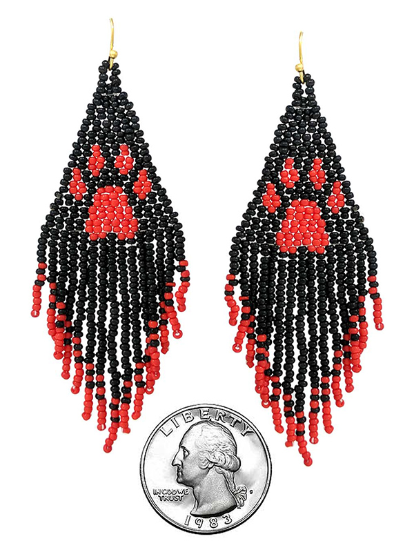 HANDMADE MULTI SEEDBEAD TASSEL DROP EARRING - COLLOGE THEME PAW