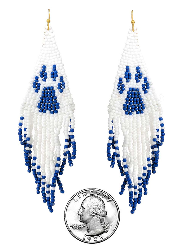 HANDMADE MULTI SEEDBEAD TASSEL DROP EARRING - COLLOGE THEME PAW