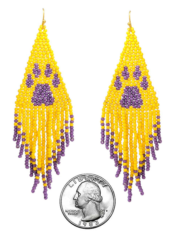 HANDMADE MULTI SEEDBEAD TASSEL DROP EARRING - COLLOGE THEME PAW