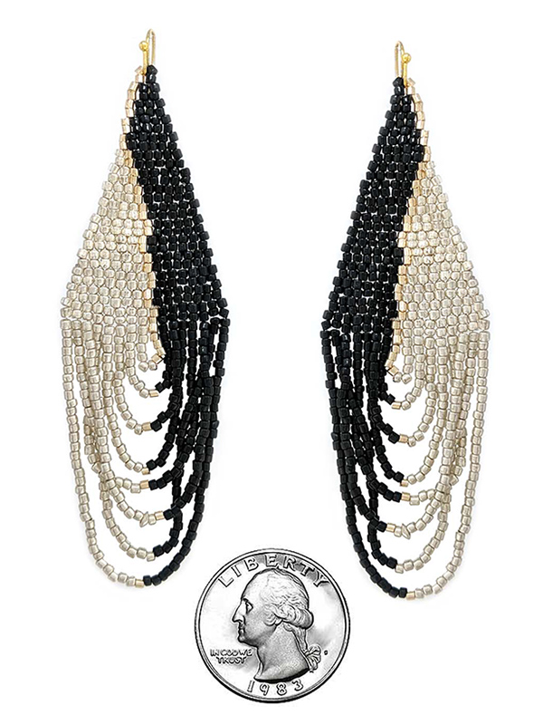 Handmade multi seedbead fringe earring