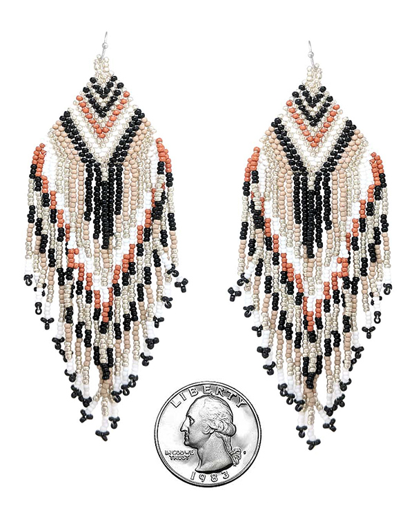 Handmade multi seedbead tassel drop earring