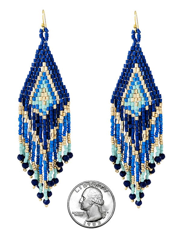 Handmade multi seedbead tassel drop earring