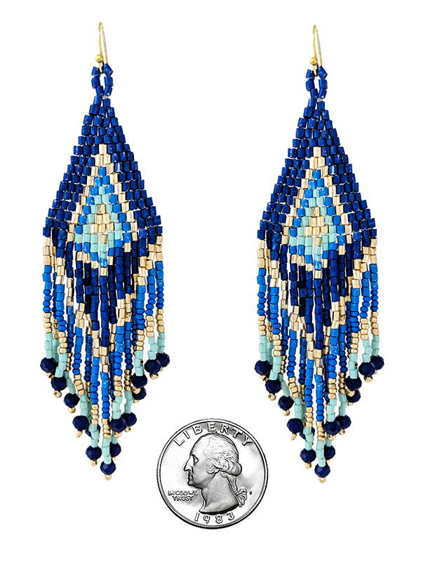 HANDMADE MULTI SEEDBEAD TASSEL DROP EARRING